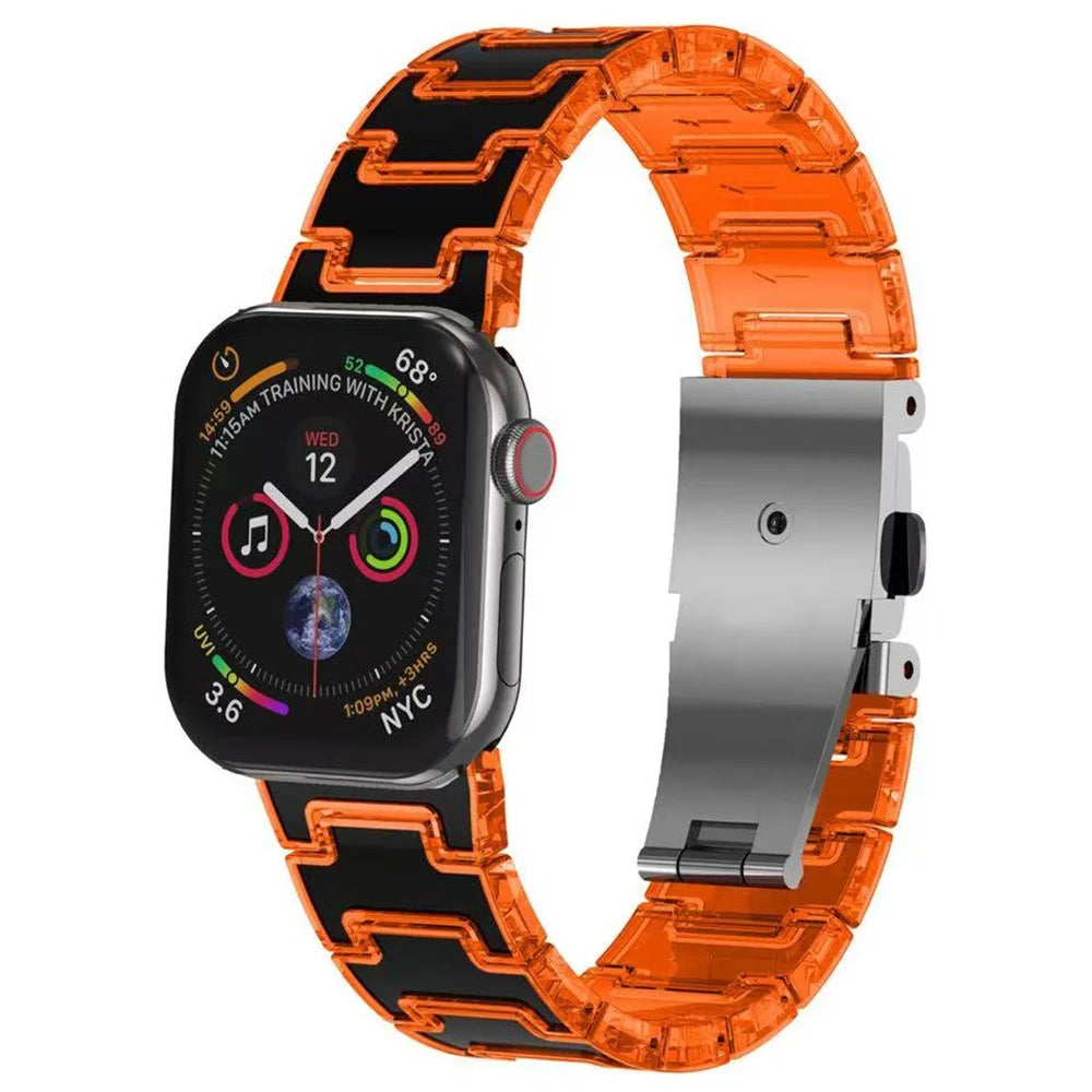 Dual Color Chain Link Band for Apple Watch Series 11 10 42mm / 9 8 7 41mm / SE3 SE2 SE 6 5 4 40mm / 3 2 1 38mm Epoxy Resin + PC Watch Strap - Black / Orange - 3