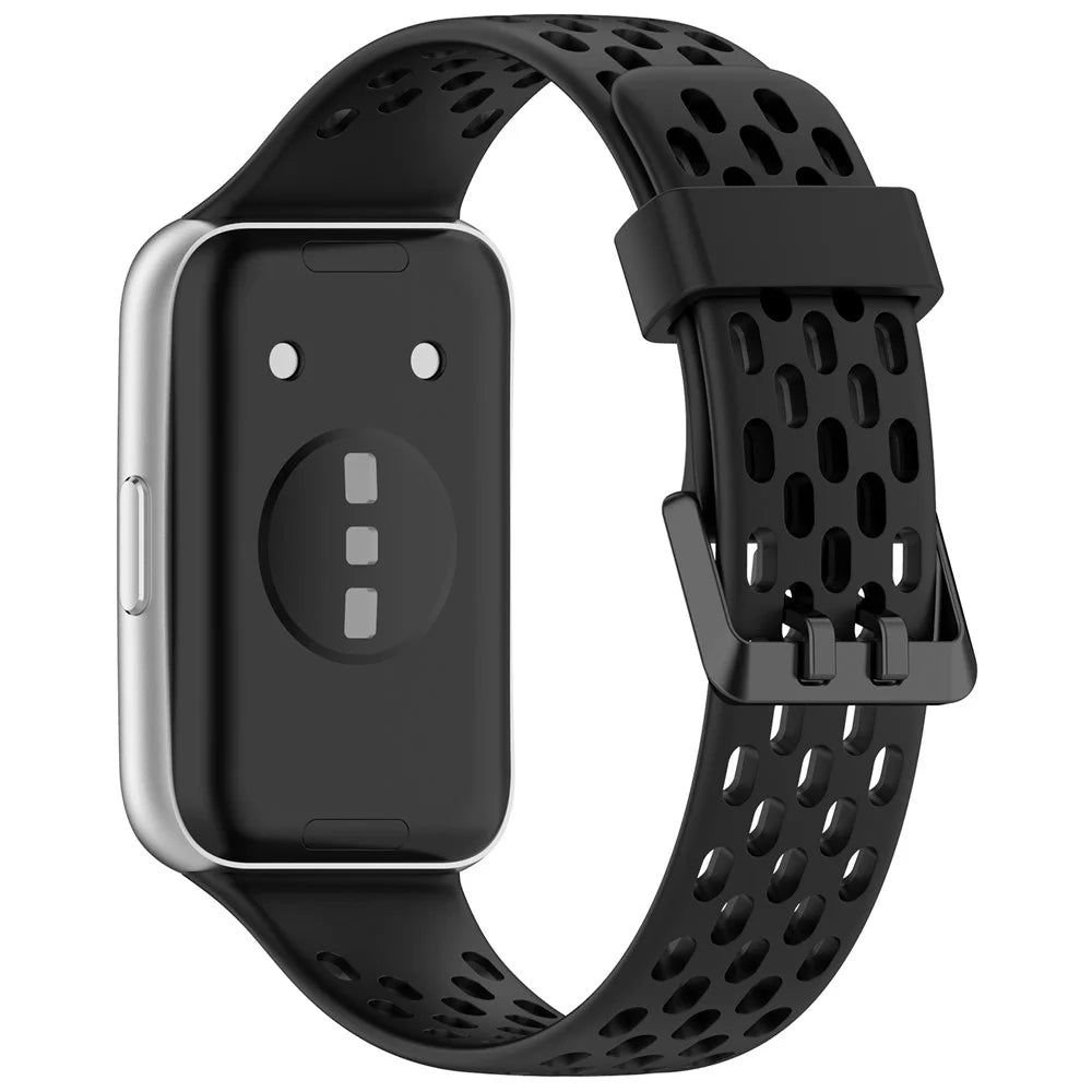 Breathable Holes Silicone Strap for Huawei Band 11 / 11 Pro / 11 NFC / 11 Pro NFC Sports Watch Band - Black - 1