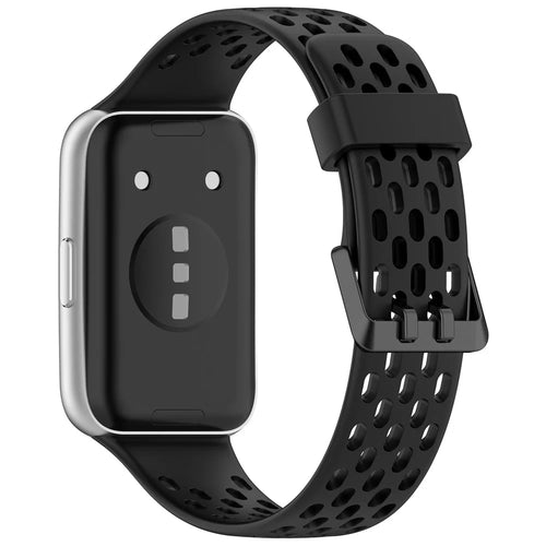 Breathable Holes Silicone Strap for Huawei Band 11 / 11 Pro / 11 NFC / 11 Pro NFC Sports Watch Band - Black - 1