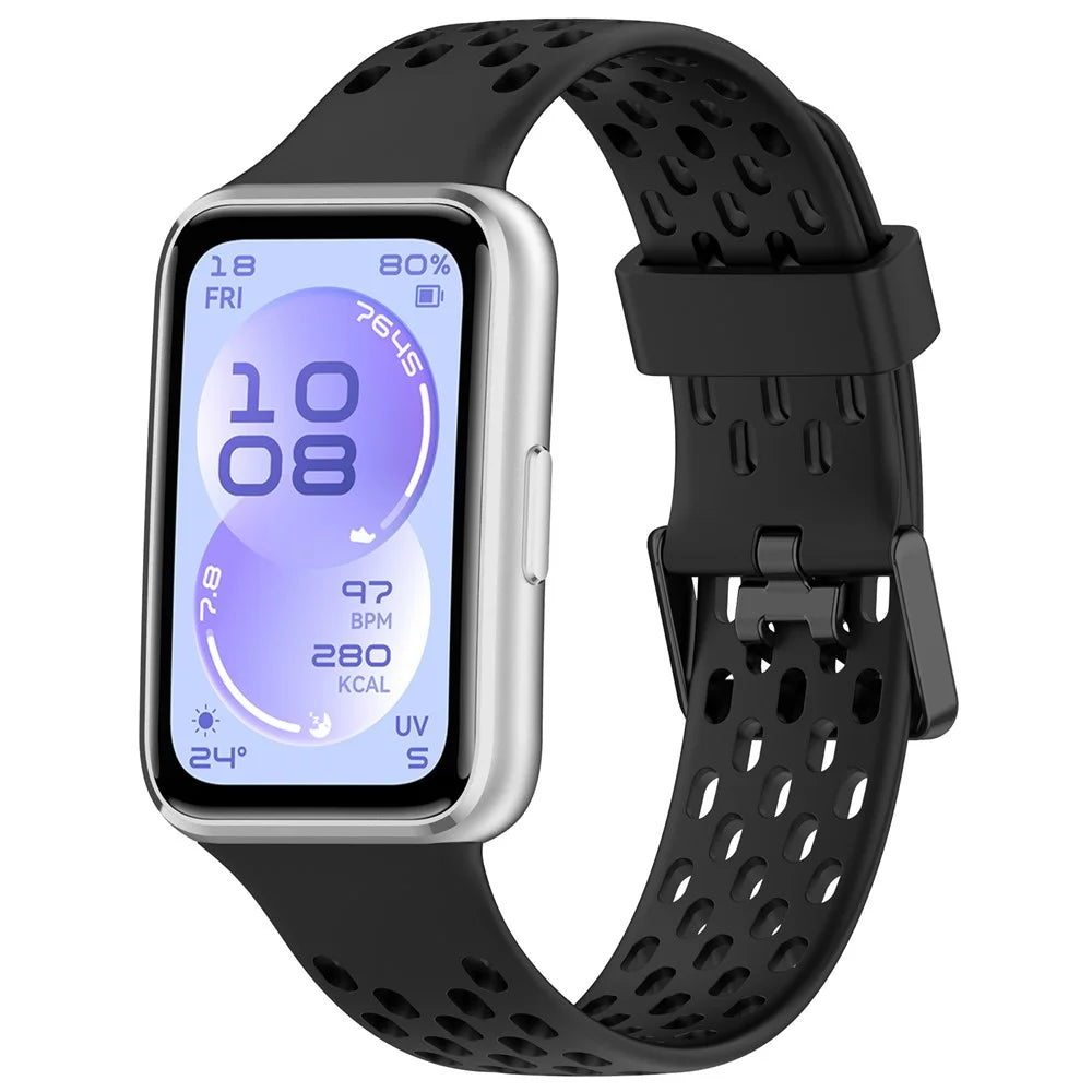 Breathable Holes Silicone Strap for Huawei Band 11 / 11 Pro / 11 NFC / 11 Pro NFC Sports Watch Band - Black - 4