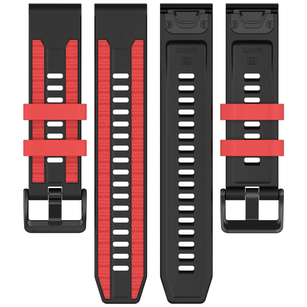 26mm Silicone Watch Band for Garmin Fenix 8 Pro MicroLED 51mm / quatix 8 51mm / Venu X1 Dual Color Quick Release Replacement Strap - Black / Red - 5