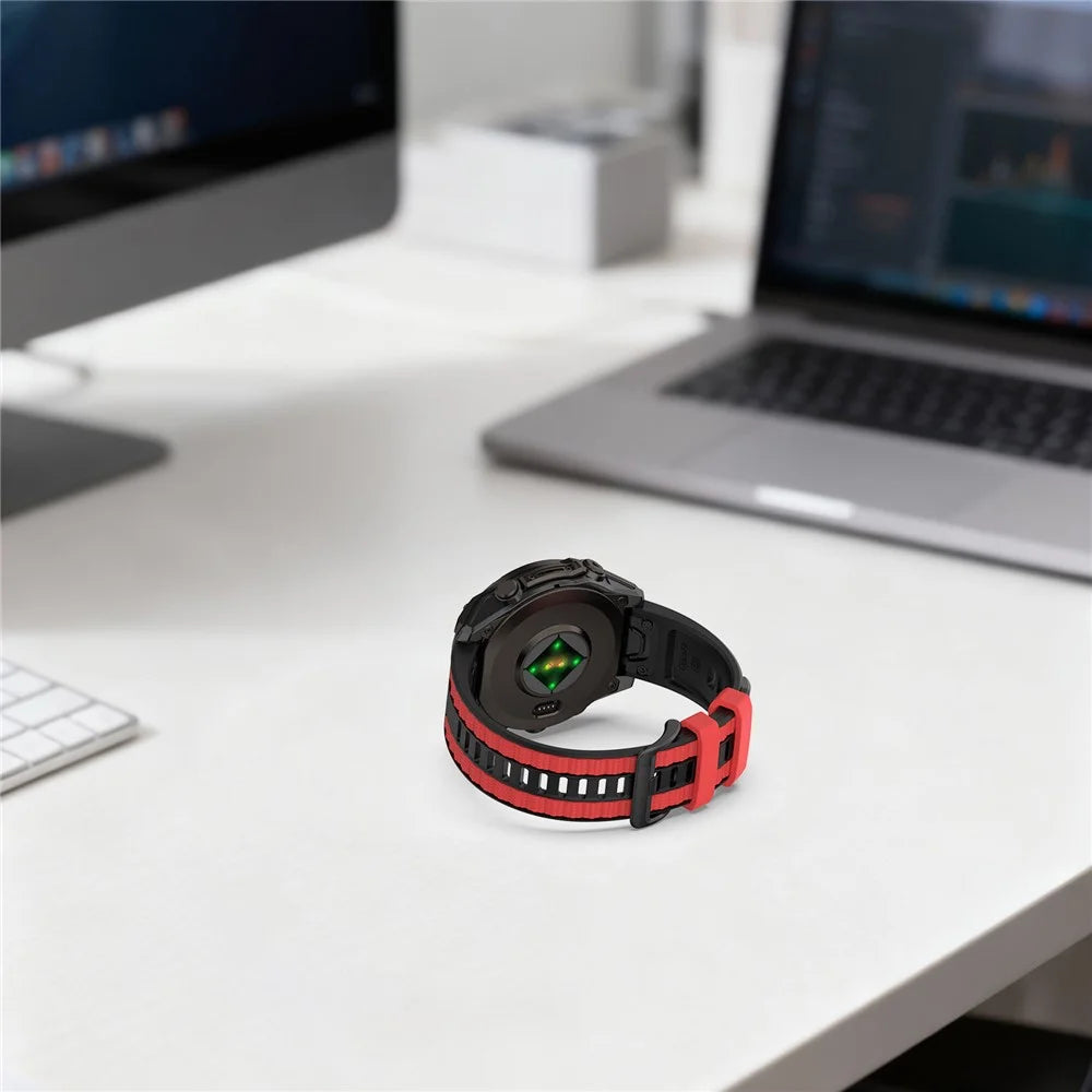 26mm Silicone Watch Band for Garmin Fenix 8 Pro MicroLED 51mm / quatix 8 51mm / Venu X1 Dual Color Quick Release Replacement Strap - Black / Red - 7