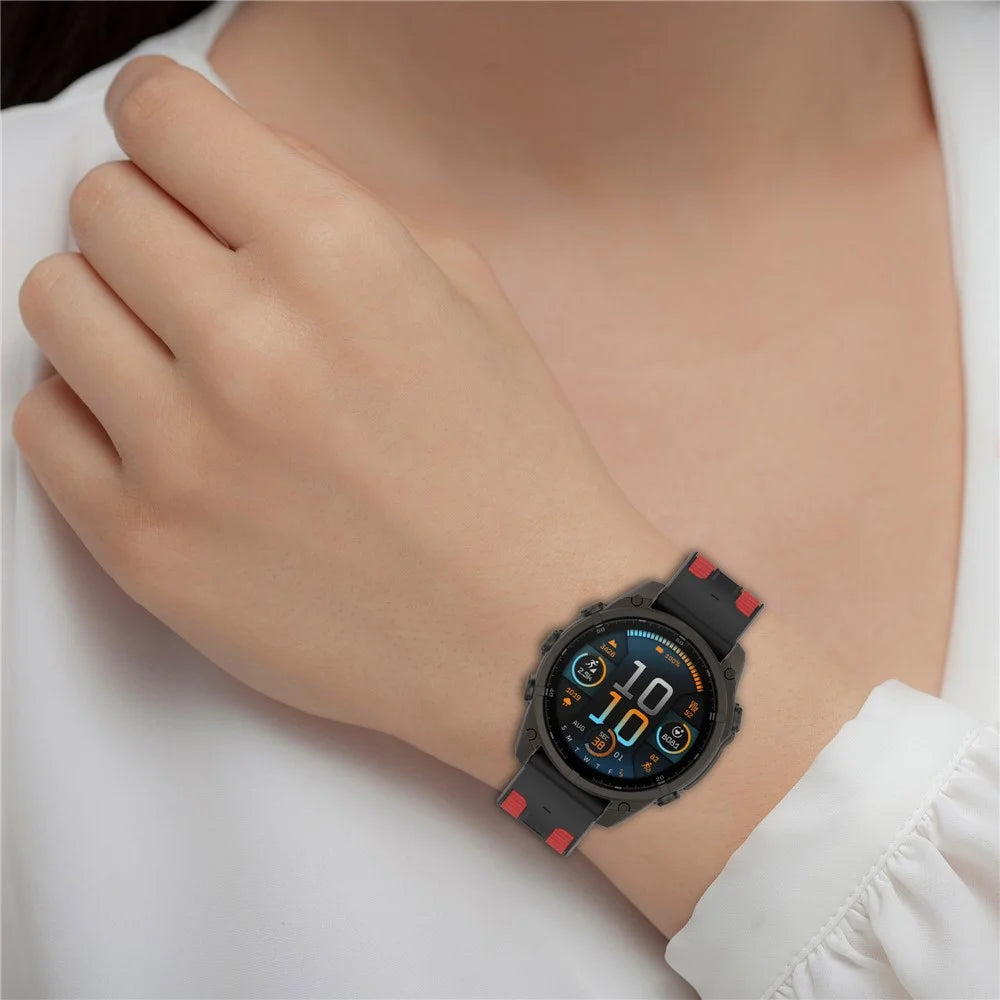 22mm Silicone Watch Band for Garmin Tactix 8 47mm / Fenix 8 47mm / Fenix E 47mm / Quatix 7 Pro Dual Color Quick Release Replacement Strap - Black / Red - 6