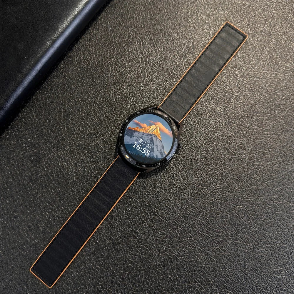 18mm Leather Coated Silicone Band for Huawei Watch GT 6 41mm / GT 5 41mm / GT 4 41mm Magnetic Watch Strap - Black - 2