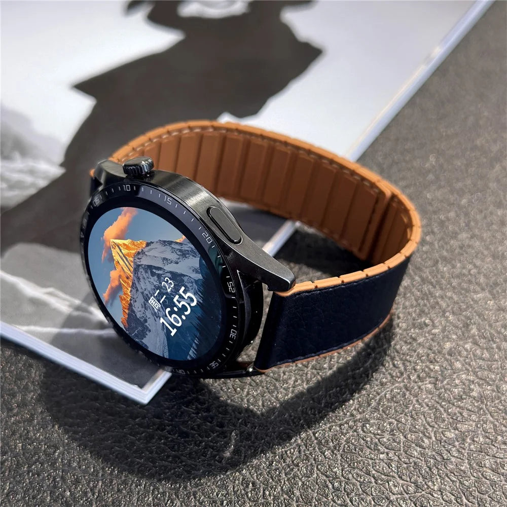 20mm Leather Coated Silicone Band for Samsung Galaxy Watch7 44mm / 40mm / Watch6 Classic 47mm / 43mm Magnetic Watch Strap - Black - 3