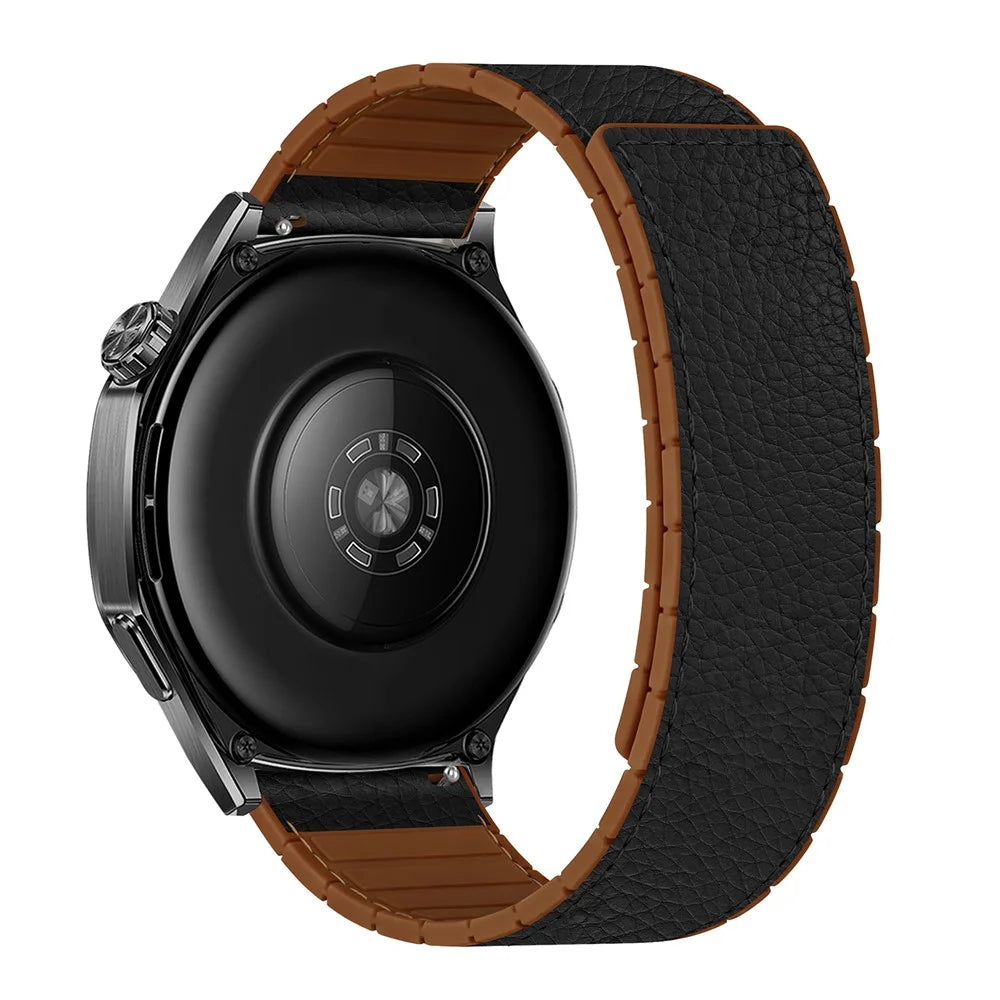 22mm Leather Coated Silicone Band for Huawei Watch GT 6 46mm / GT 5 46mm / GT 5 Pro 46mm Magnetic Watch Strap - Black - 1