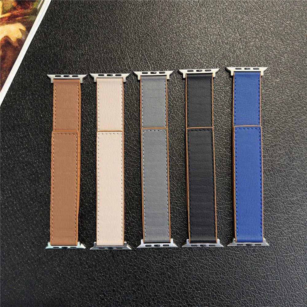 Leather Coated Silicone Band for Apple Watch Series 11 10 42mm / 9 8 7 41mm / SE3 SE2 SE 6 5 4 40mm / 3 2 1 38mm Magnetic Watch Strap - Black - 7