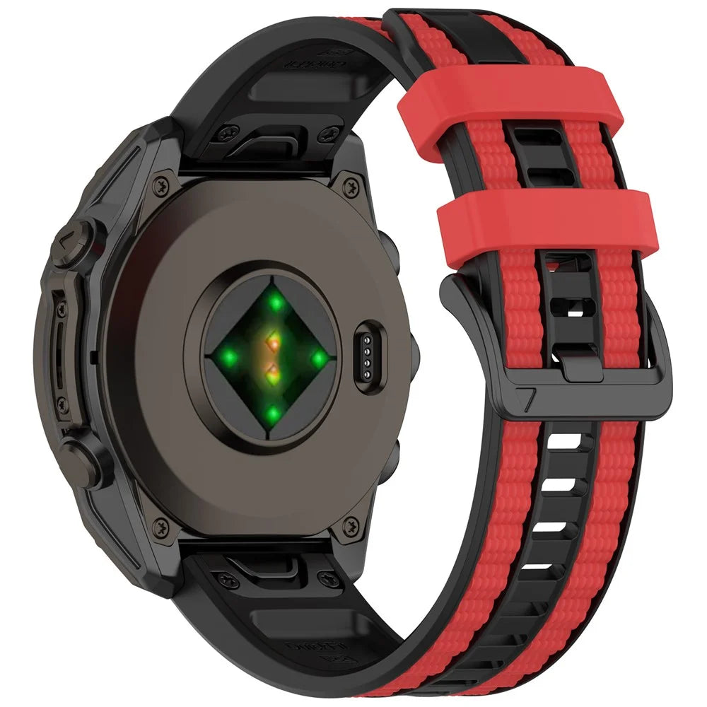 22mm Dual Color Silicone Strap for Garmin Fenix 8 Pro AMOLED 47mm / Fenix 8 47mm / Fenix 7 Sports Watch Band - Black / Red - 1