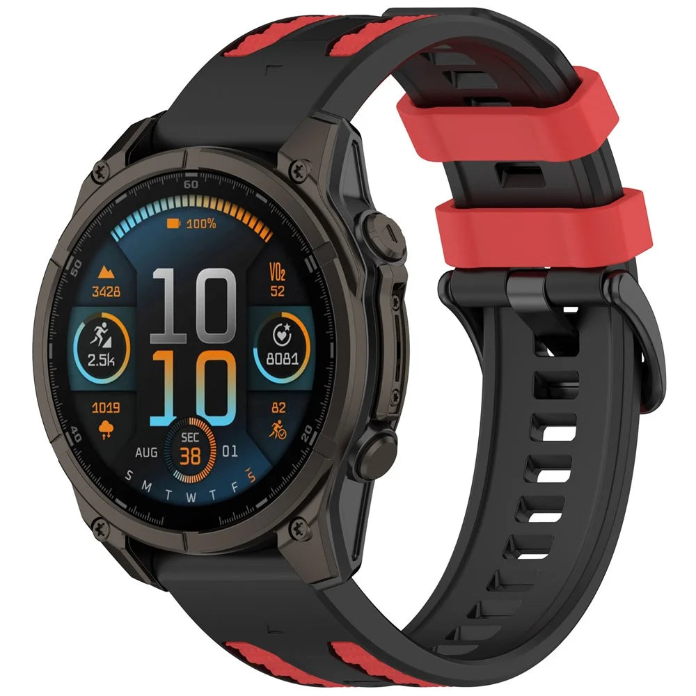 22mm Dual Color Silicone Strap for Garmin Fenix 8 Pro AMOLED 47mm / Fenix 8 47mm / Fenix 7 Sports Watch Band - Black / Red - 2