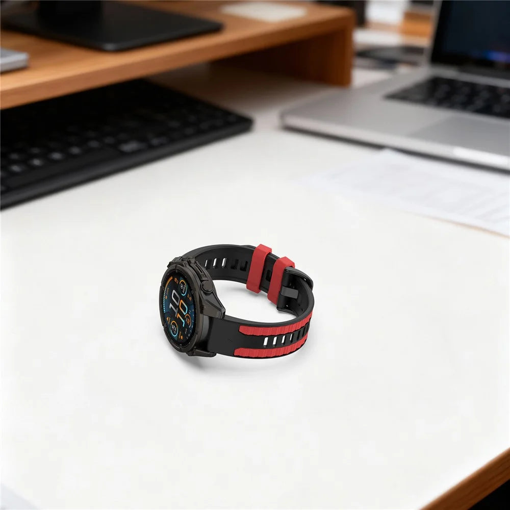 22mm Dual Color Silicone Strap for Garmin Fenix 8 Pro AMOLED 47mm / Fenix 8 47mm / Fenix 7 Sports Watch Band - Black / Red - 6