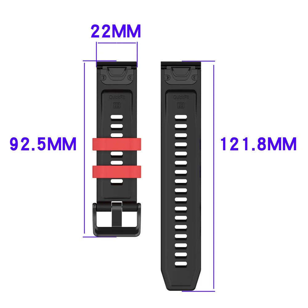 22mm Dual Color Silicone Strap for Garmin Fenix 8 Pro AMOLED 47mm / Fenix 8 47mm / Fenix 7 Sports Watch Band - Black / Red - 7