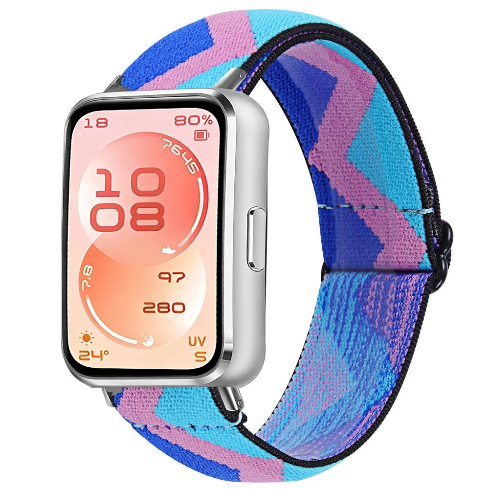 For Huawei Band 11 / 11 Pro Elastic Strap Printed Pattern Adjustable Nylon Watch Band with Silver Connector - 1# - 2