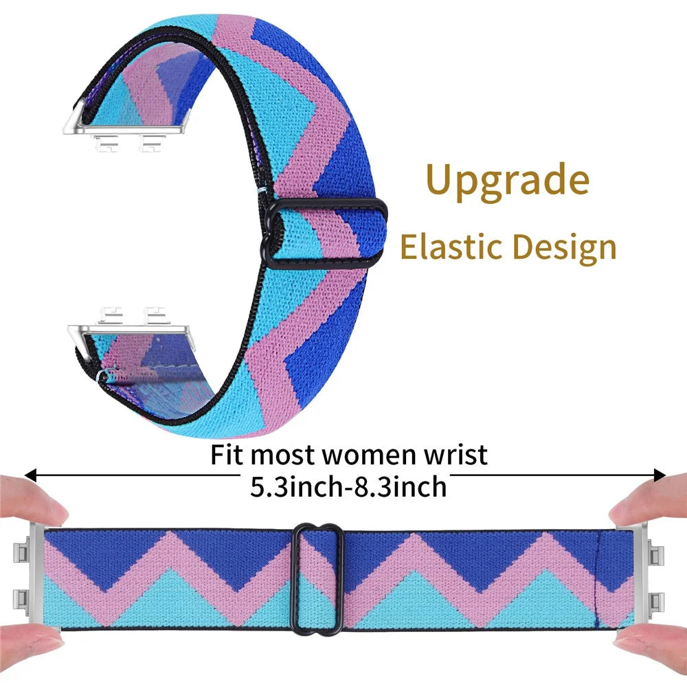 For Huawei Band 11 / 11 Pro Elastic Strap Printed Pattern Adjustable Nylon Watch Band with Silver Connector - 1# - 6