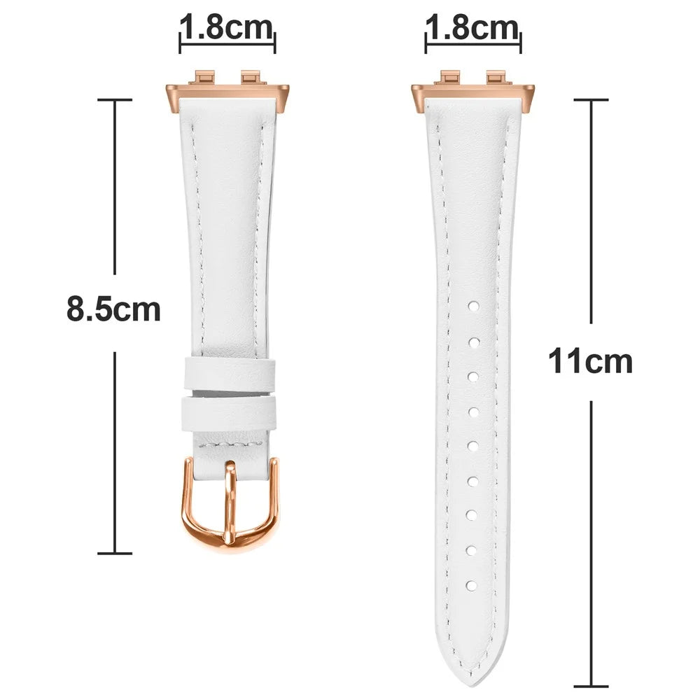 Watch Band for Huawei Band 11 Pro NFC / 11 NFC / 11 Pro / 11 Rose Gold Buckle Slim Leather Strap - White - 6
