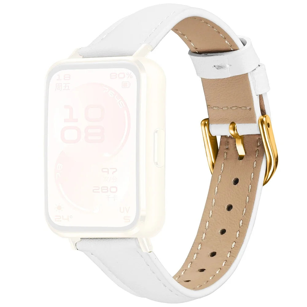 Watch Band for Huawei Band 11 Pro NFC / 11 NFC / 11 Pro / 11 Gold Buckle Slim Leather Strap - White - 1