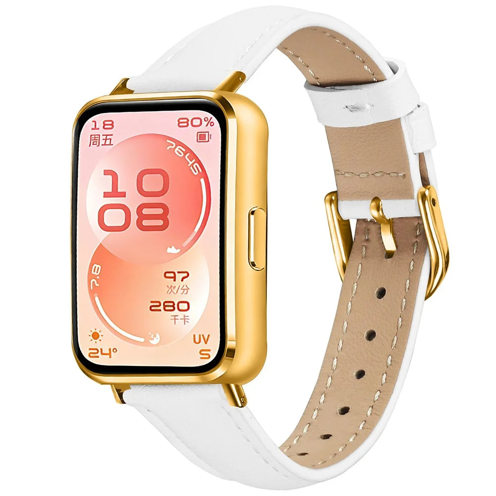 Watch Band for Huawei Band 11 Pro NFC / 11 NFC / 11 Pro / 11 Gold Buckle Slim Leather Strap - White - 2