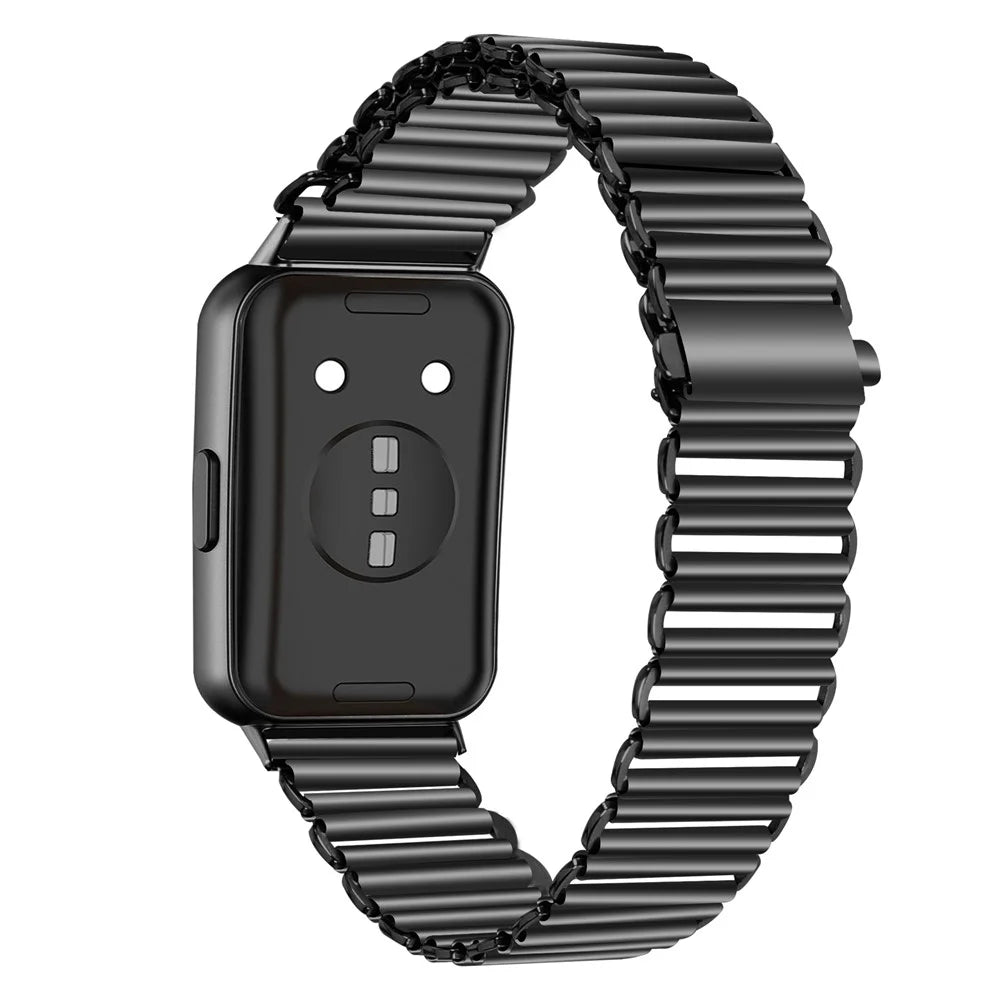 Stainless Steel Watch Band for Huawei Band 11 Pro NFC / 11 NFC / 11 Pro / 11 Electroplated Color Slingshot Buckle Loop Strap - Black - 1