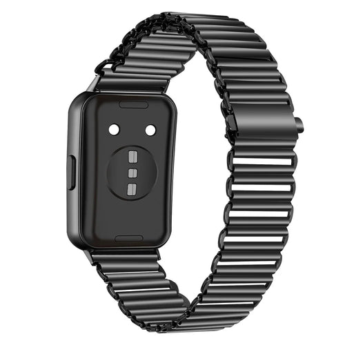 Stainless Steel Watch Band for Huawei Band 11 Pro NFC / 11 NFC / 11 Pro / 11 Electroplated Color Slingshot Buckle Loop Strap - Black - 1