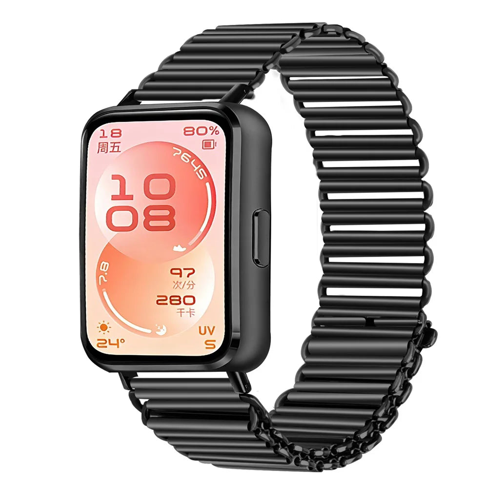 Stainless Steel Watch Band for Huawei Band 11 Pro NFC / 11 NFC / 11 Pro / 11 Electroplated Color Slingshot Buckle Loop Strap - Black - 2