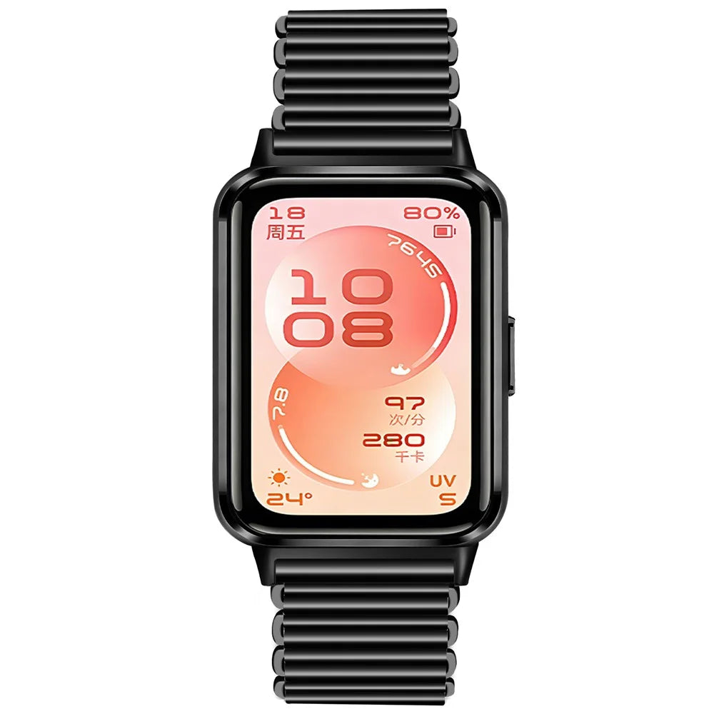 Stainless Steel Watch Band for Huawei Band 11 Pro NFC / 11 NFC / 11 Pro / 11 Electroplated Color Slingshot Buckle Loop Strap - Black - 3