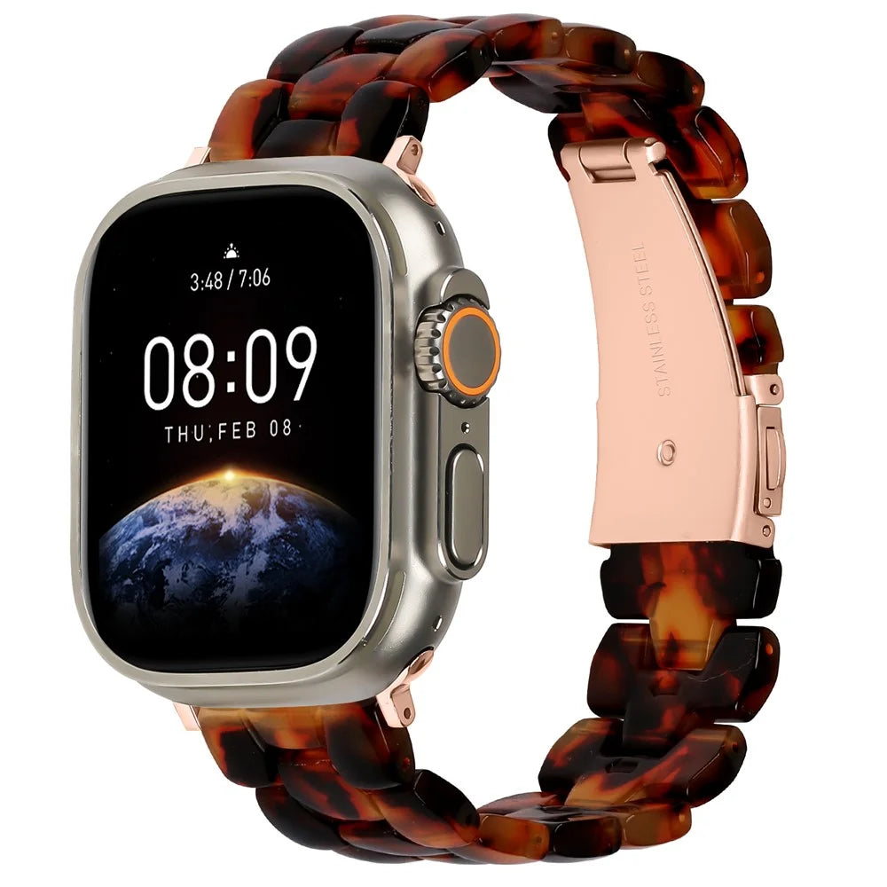 Hexagonal Resin Strap for Apple Watch Series 11 10 42mm / 9 8 7 41mm / SE3 SE2 SE 6 5 4 40mm / 3 2 1 38mm Waterproof Watch Band - Tortoiseshell - 2
