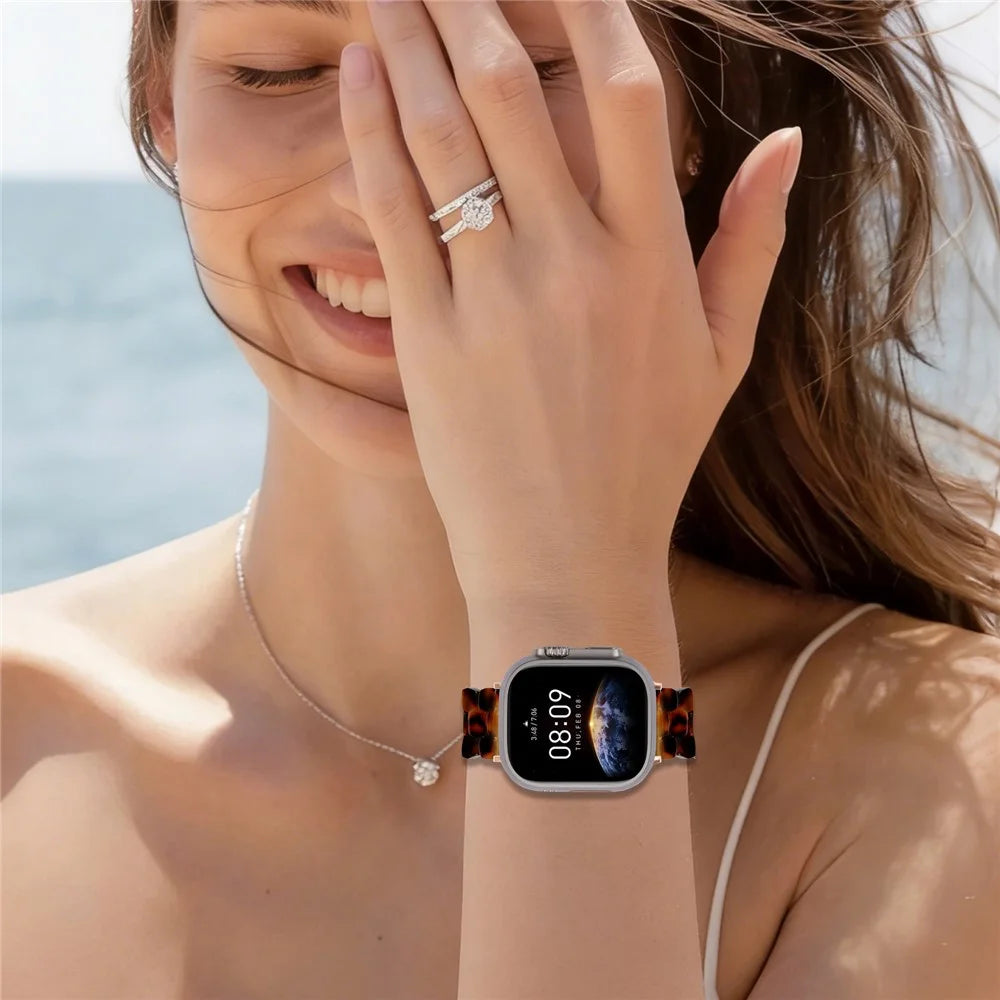 Hexagonal Resin Strap for Apple Watch Series 11 10 42mm / 9 8 7 41mm / SE3 SE2 SE 6 5 4 40mm / 3 2 1 38mm Waterproof Watch Band - Tortoiseshell - 4