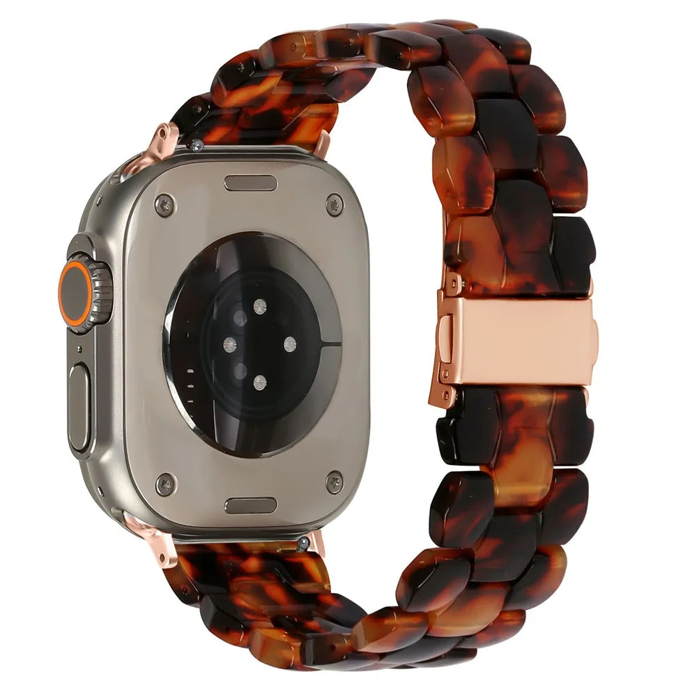 Hexagonal Resin Strap for Apple Watch Ultra 3 2 1 49mm / Series 11 10 46mm / 9 8 7 45mm / SE3 SE2 SE 6 5 4 44mm / 3 2 1 42mm Waterproof Watch Band - Tortoiseshell - 1