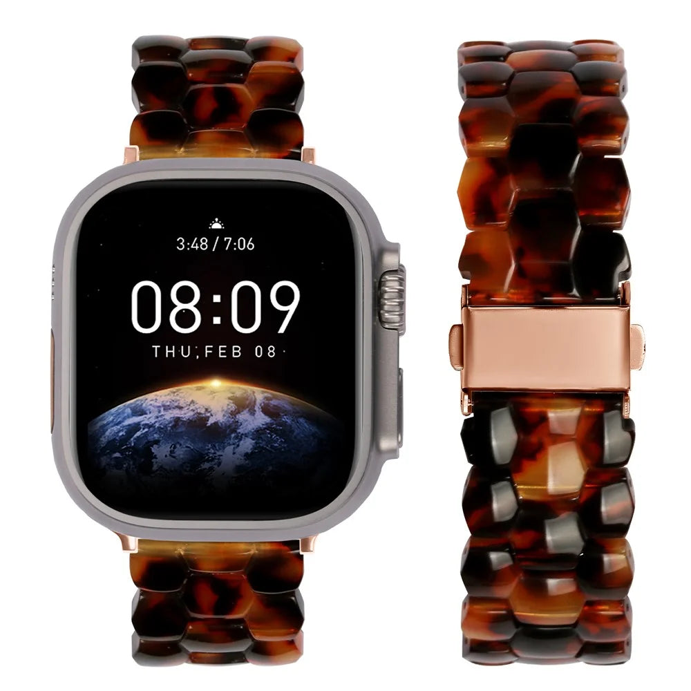 Hexagonal Resin Strap for Apple Watch Ultra 3 2 1 49mm / Series 11 10 46mm / 9 8 7 45mm / SE3 SE2 SE 6 5 4 44mm / 3 2 1 42mm Waterproof Watch Band - Tortoiseshell - 3