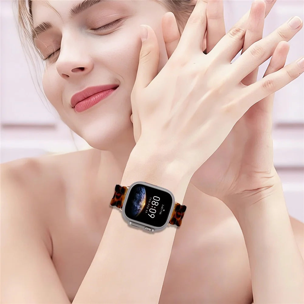Hexagonal Resin Strap for Apple Watch Ultra 3 2 1 49mm / Series 11 10 46mm / 9 8 7 45mm / SE3 SE2 SE 6 5 4 44mm / 3 2 1 42mm Waterproof Watch Band - Tortoiseshell - 5