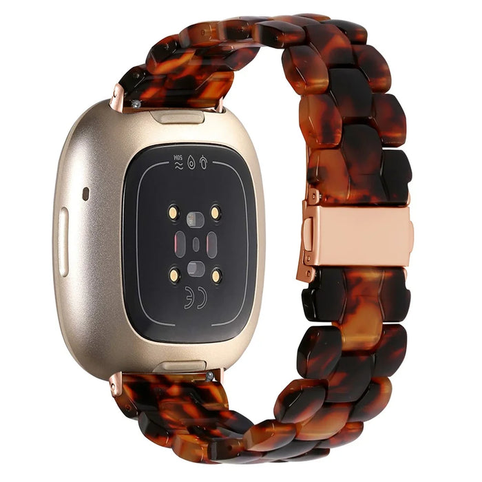For Fitbit Versa 3 / Sense Hexagonal Resin Strap Waterproof Watch Band - Tortoiseshell - 1