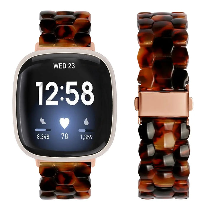 For Fitbit Versa 3 / Sense Hexagonal Resin Strap Waterproof Watch Band - Tortoiseshell - 3
