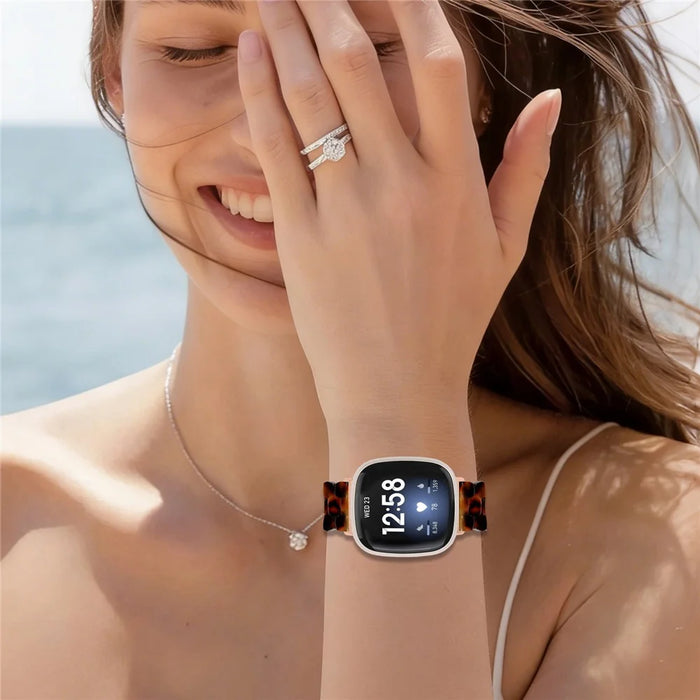 For Fitbit Versa 3 / Sense Hexagonal Resin Strap Waterproof Watch Band - Tortoiseshell - 4