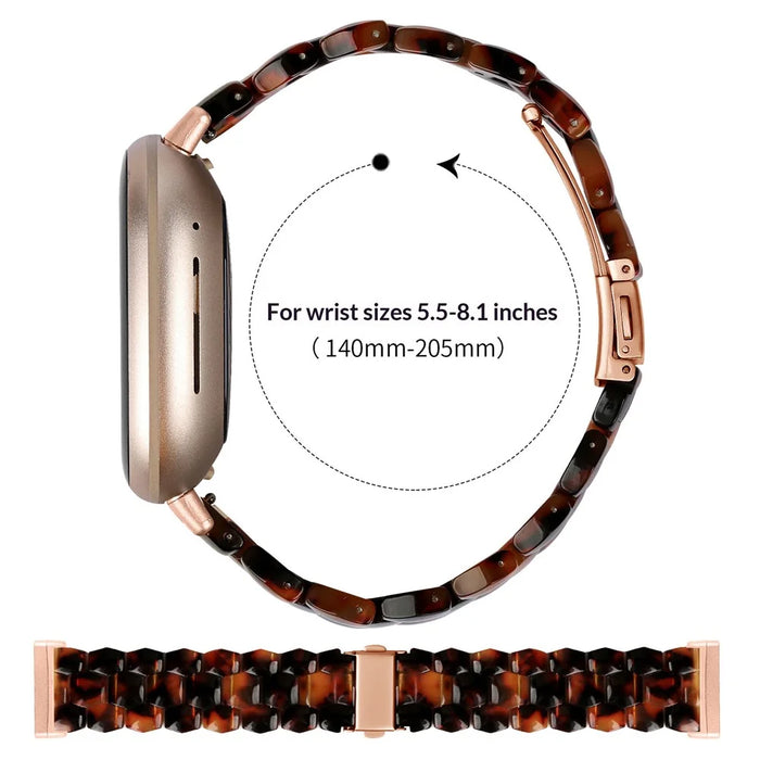 For Fitbit Versa 3 / Sense Hexagonal Resin Strap Waterproof Watch Band - Tortoiseshell - 6