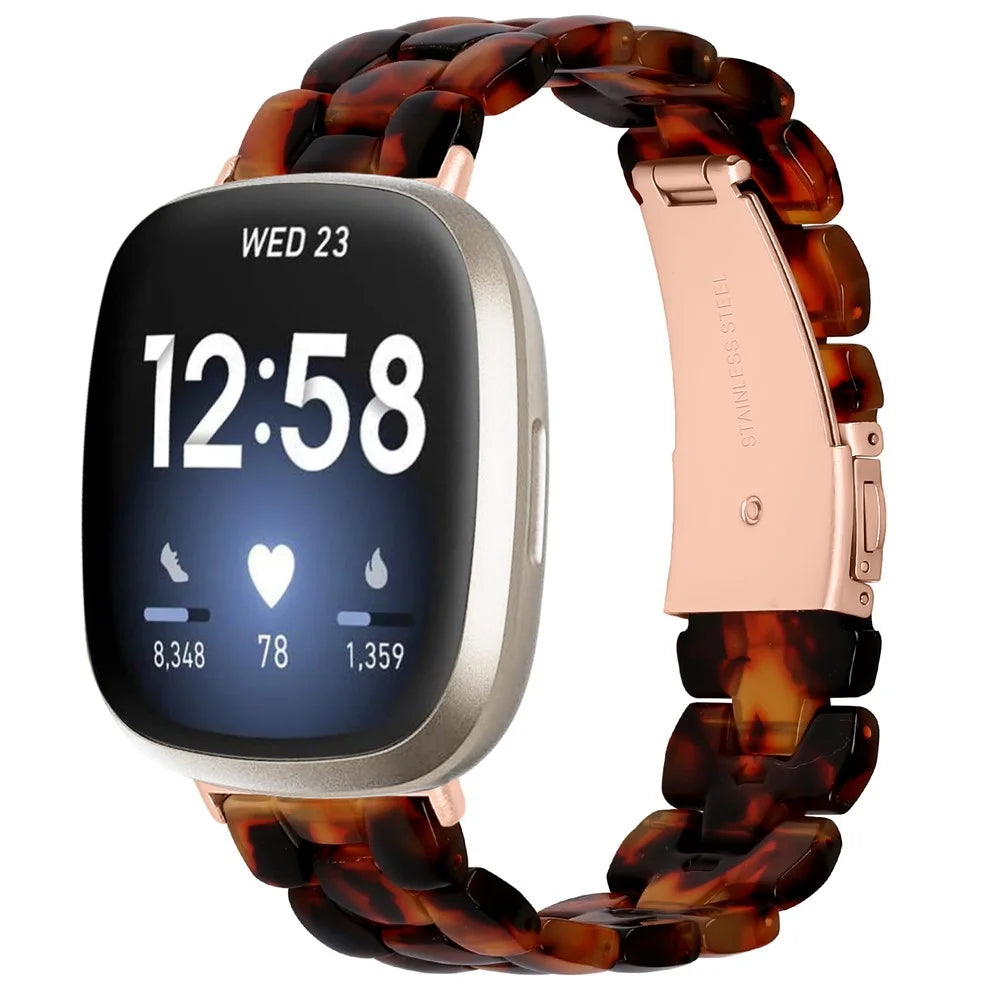 For Fitbit Versa 4 / Sense 2 Hexagonal Resin Strap Waterproof Watch Band - Tortoiseshell - 2