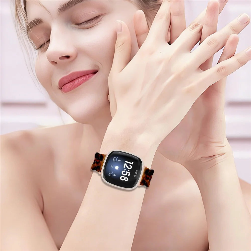 For Fitbit Versa 4 / Sense 2 Hexagonal Resin Strap Waterproof Watch Band - Tortoiseshell - 5