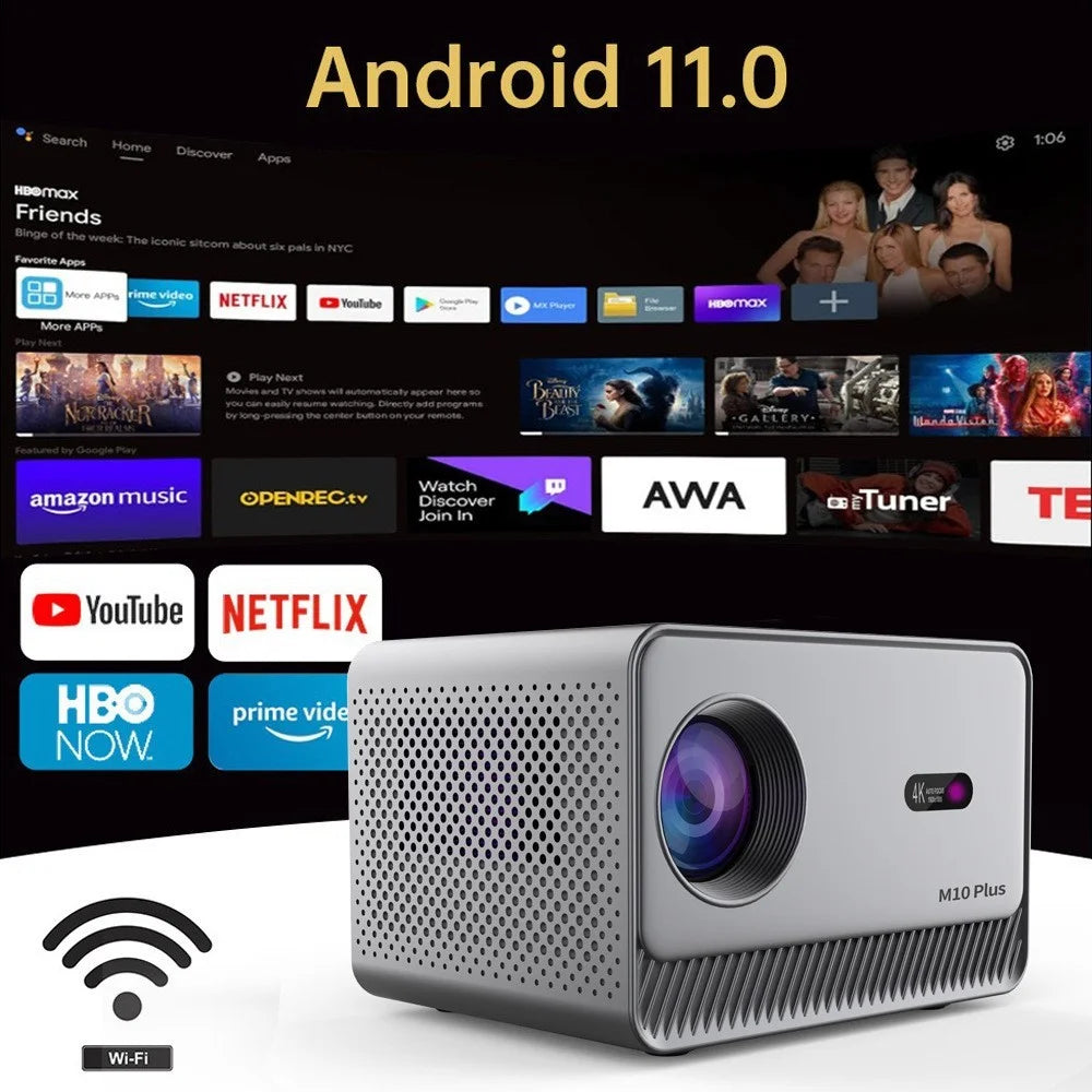 M10 Plus Portable Mini Projector 720P HD Android 11 4K Decoding WiFi 6 Dual Band Home Cinema Projector - Grey - 4