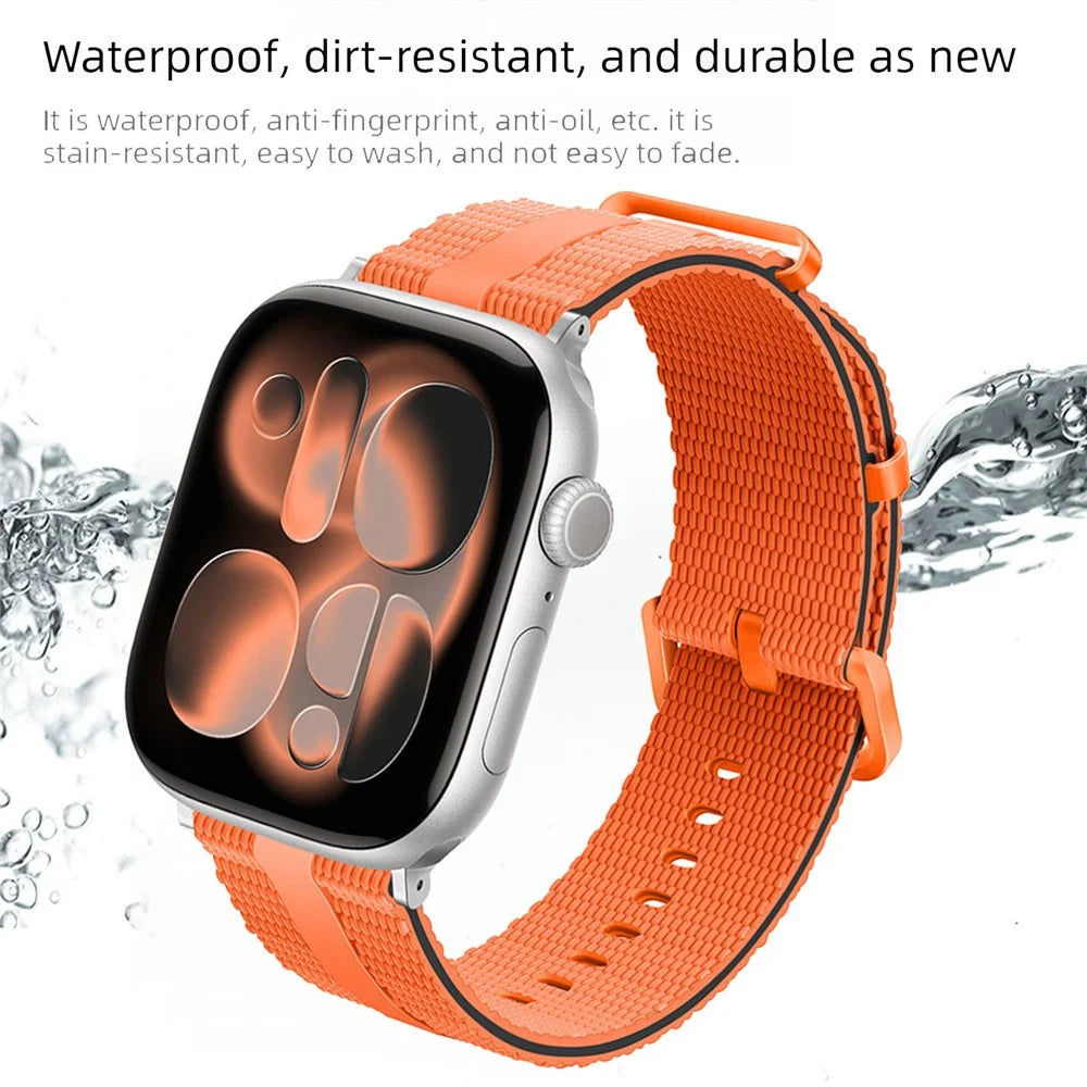 Strap for Apple Watch Series 11 10 42mm  /  9 8 7 41mm  /  SE3 SE2 SE 6 5 4 40mm  /  3 2 1 38mm Silicone Band Linear Texture Sport Wristband - Orange+Black - 3