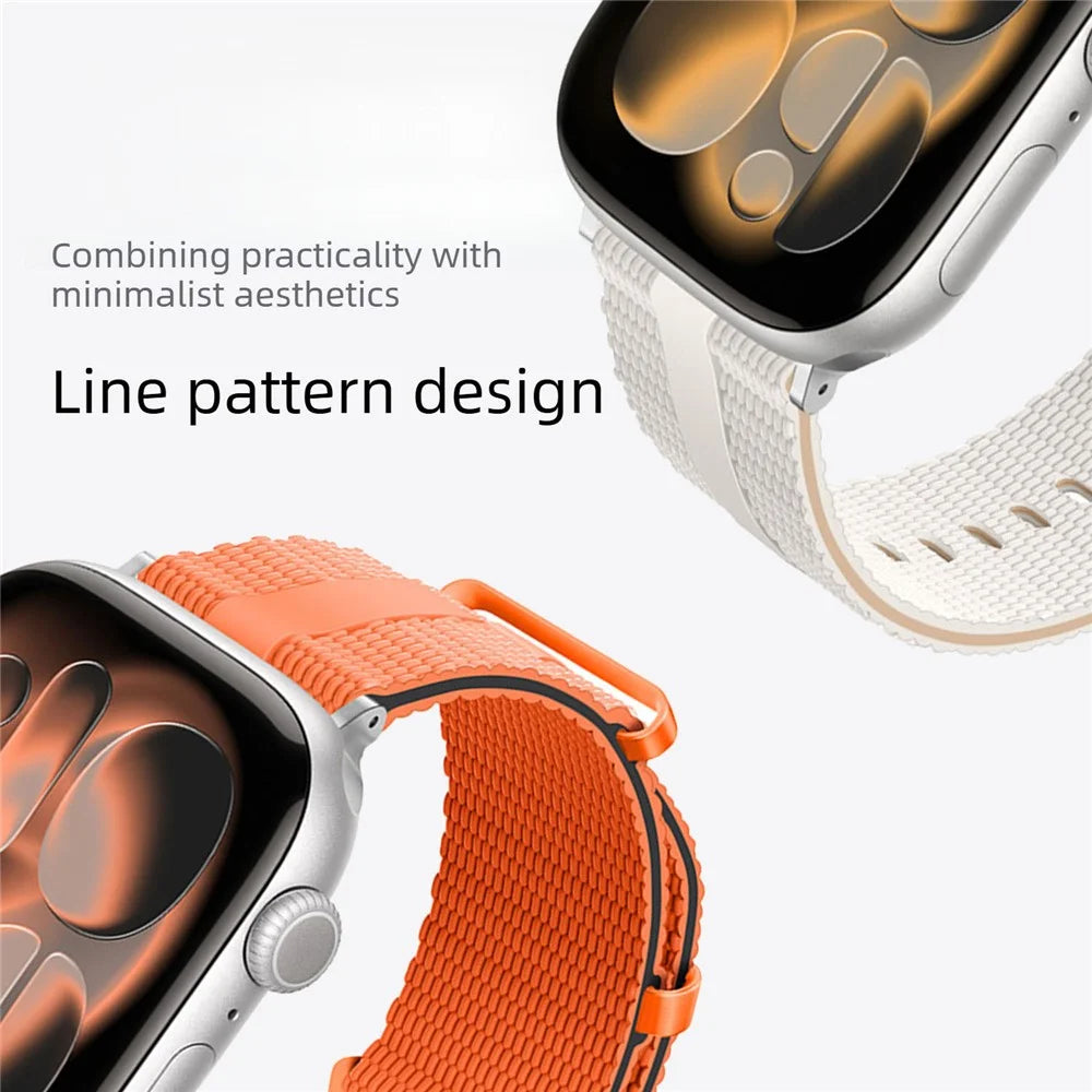 Strap for Apple Watch Series 11 10 42mm  /  9 8 7 41mm  /  SE3 SE2 SE 6 5 4 40mm  /  3 2 1 38mm Silicone Band Linear Texture Sport Wristband - Orange+Black - 5