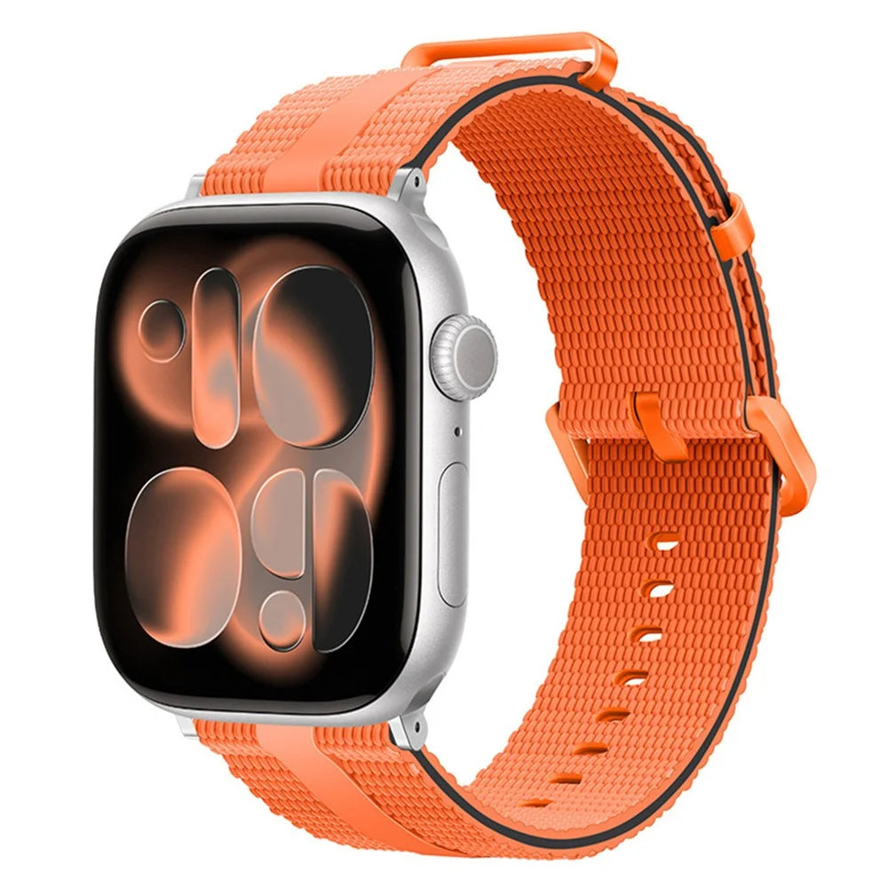 Strap for Apple Watch Ultra 3 2 1 49mm  /  Series 11 10 46mm  /  9 8 7 45mm  /  SE3 SE2 SE 6 5 4 44mm  /  3 2 1 42mm Silicone Band Linear Texture Sport Wristband - Orange+Black - 2