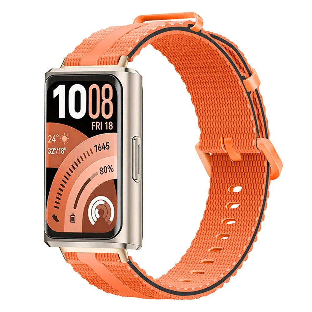 Strap for Huawei Band 11 Pro NFC / 11 NFC / 11 Pro / 11 Silicone Band Linear Texture Sport Wristband - Orange+Black - 2