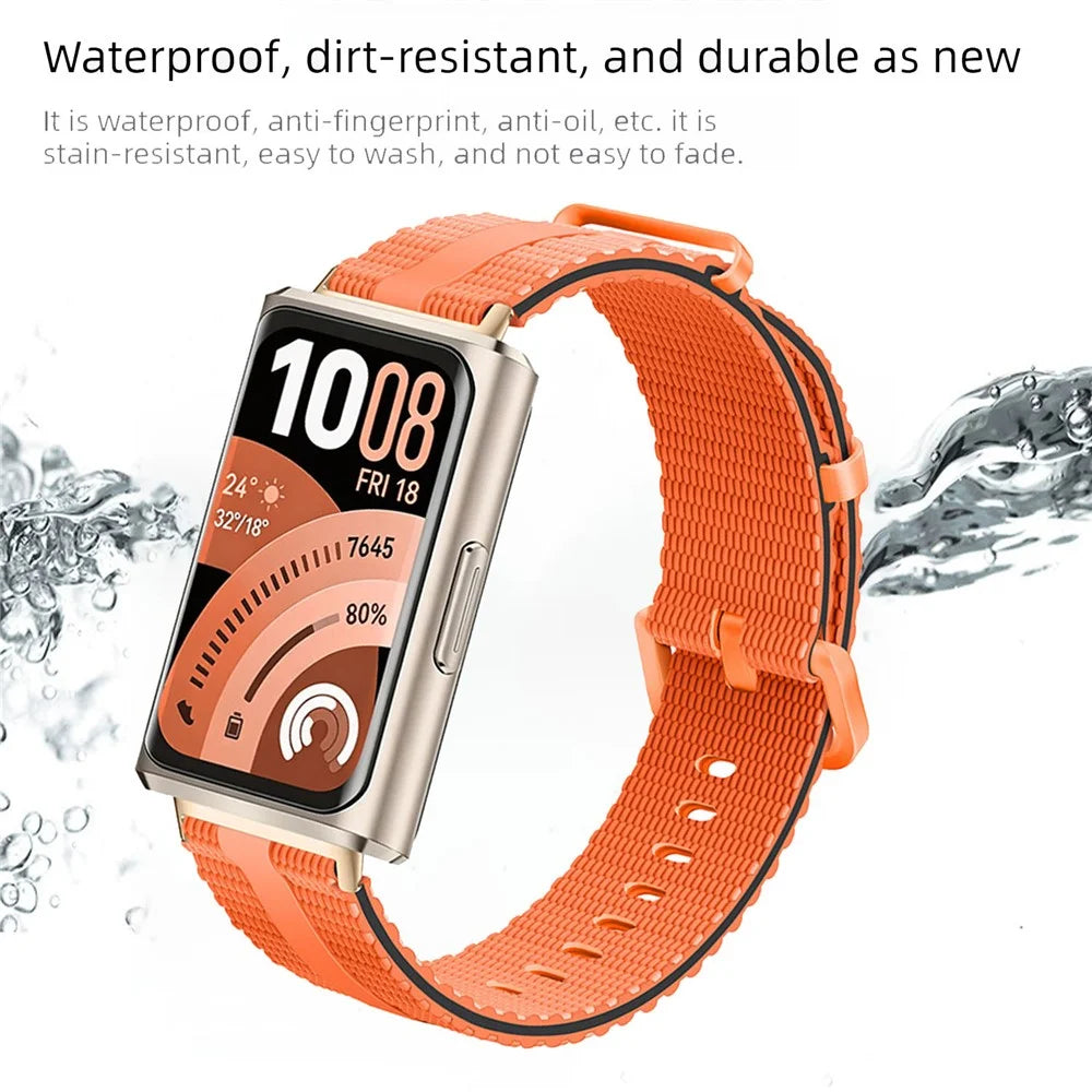 Strap for Huawei Band 11 Pro NFC / 11 NFC / 11 Pro / 11 Silicone Band Linear Texture Sport Wristband - Orange+Black - 3