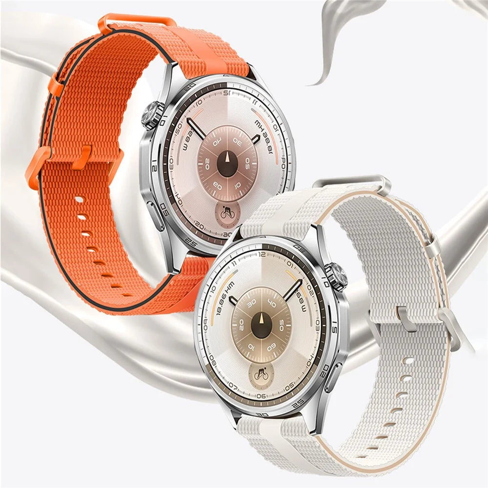 18mm Strap for Huawei Watch GT 6 41mm / GT 5 41mm / GT 4 41mm Silicone Band Linear Texture Sport Wristband - White+Orange - 3