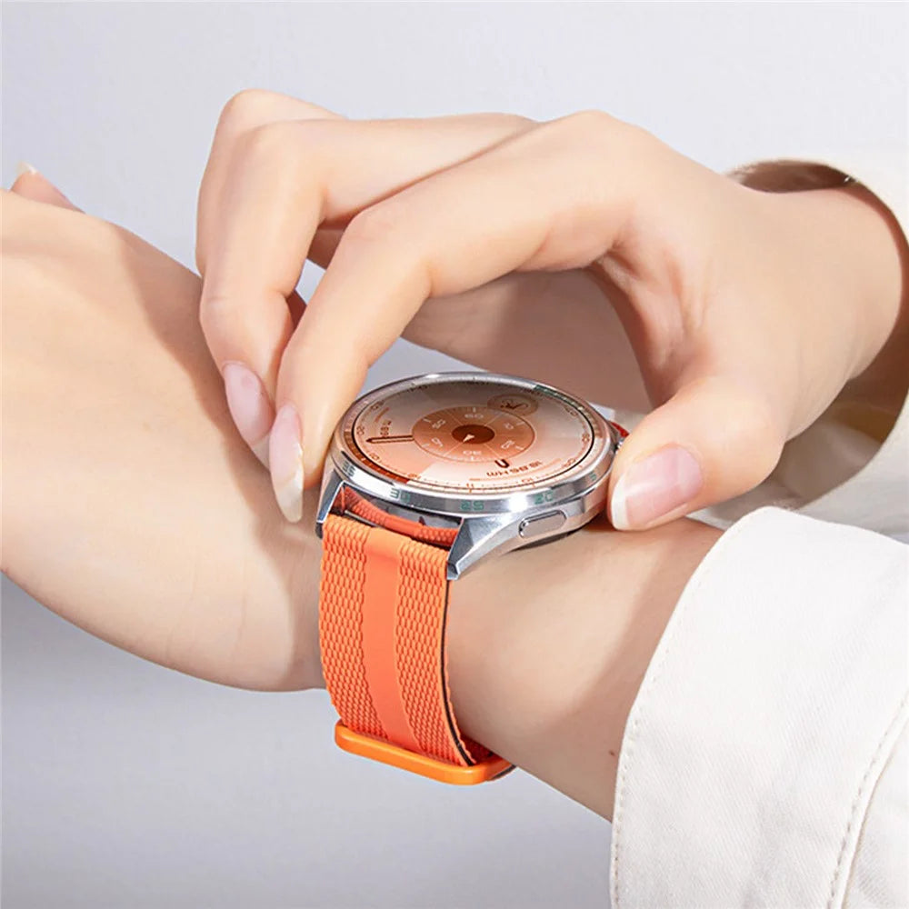 18mm Strap for Huawei Watch GT 6 41mm / GT 5 41mm / GT 4 41mm Silicone Band Linear Texture Sport Wristband - White+Orange - 7