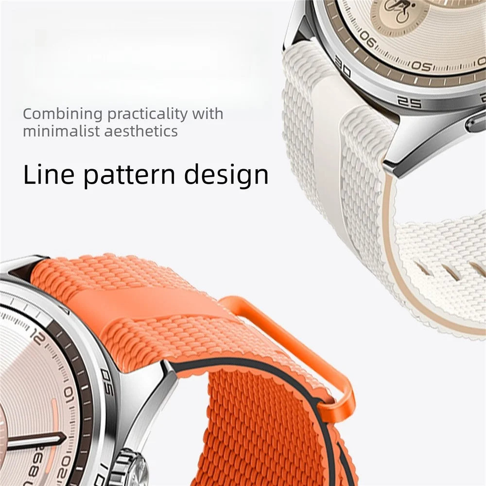 20mm Strap for Samsung Galaxy Watch7 44mm / 40mm / Watch6 Classic 47mm / 43mm Silicone Band Linear Texture Sport Wristband - White+Orange - 4