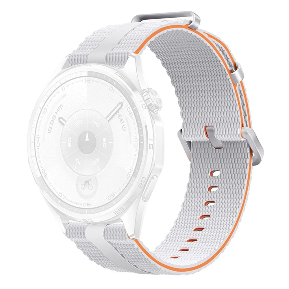 22mm Strap for Huawei Watch GT 6 46mm / GT 5 46mm / GT 5 Pro 46mm Silicone Band Linear Texture Sport Wristband - White+Orange - 1