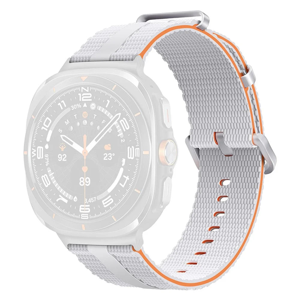 For Samsung Galaxy Watch Ultra2 47mm / Watch Ultra (2025) 47mm / Watch Ultra 47mm Silicone Band Linear Texture Sport Wristband - White+Orange - 1