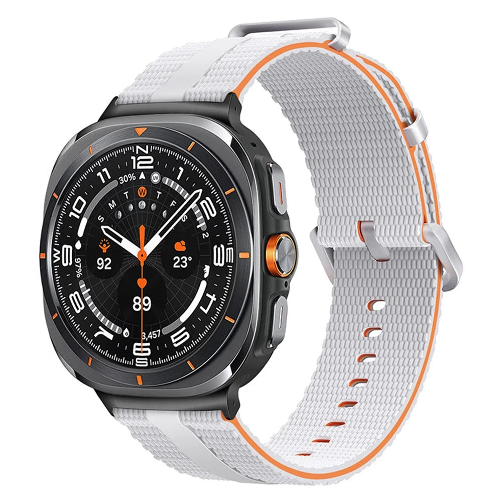 For Samsung Galaxy Watch Ultra2 47mm / Watch Ultra (2025) 47mm / Watch Ultra 47mm Silicone Band Linear Texture Sport Wristband - White+Orange - 2