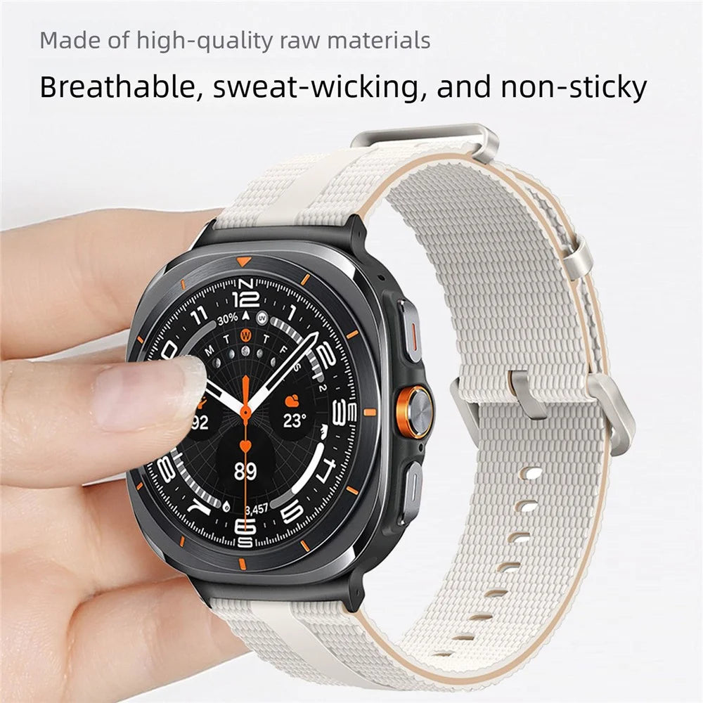 For Samsung Galaxy Watch Ultra2 47mm / Watch Ultra (2025) 47mm / Watch Ultra 47mm Silicone Band Linear Texture Sport Wristband - White+Orange - 3