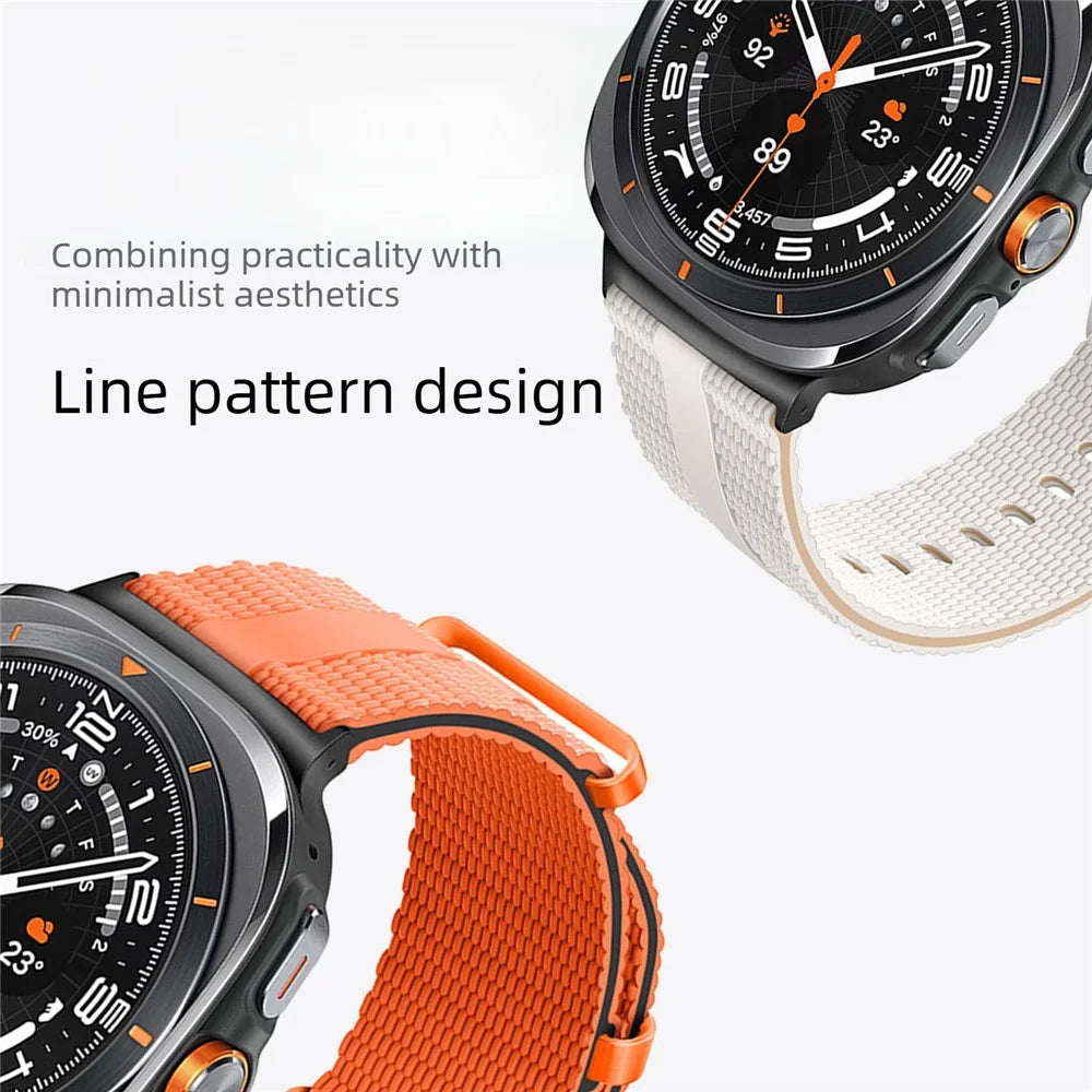 For Samsung Galaxy Watch Ultra2 47mm / Watch Ultra (2025) 47mm / Watch Ultra 47mm Silicone Band Linear Texture Sport Wristband - White+Orange - 4