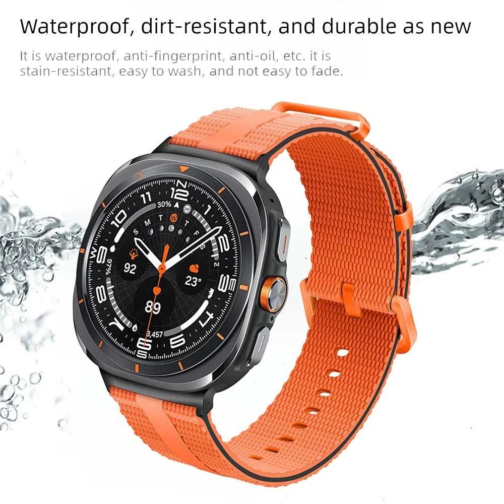 For Samsung Galaxy Watch Ultra2 47mm / Watch Ultra (2025) 47mm / Watch Ultra 47mm Silicone Band Linear Texture Sport Wristband - White+Orange - 5